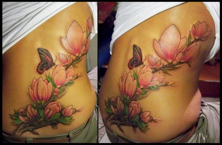 Realistic Flower Brunch Butterfly tattoo by White Rabbit Tattoo