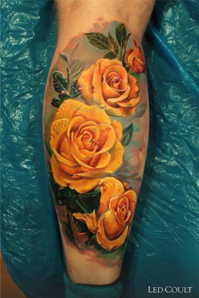 Realistic Yellow Roses tattoo by Led Coult
