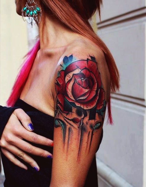Rose Flower New School tattoo idea for Girl