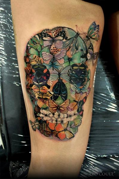 Scull of Butterflies tattoo by Led Coult