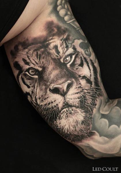 Serious Graphic Tiger tattoo by Led Coult