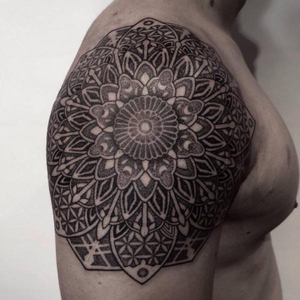 Shoulder Mandala Dotwork tattoo by Chopstick Tattoo