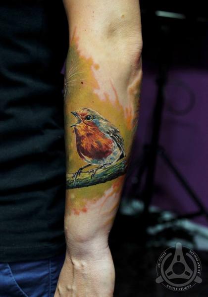 Singing Bird on a Brunch tattoo by Led Coult