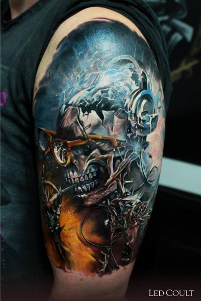 Smoking Robo Skeleton tattoo by Led Coult