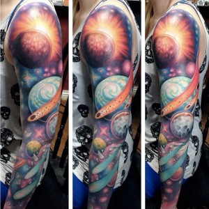 Sunburst Planets and Meteor tattoo sleeve - Best Tattoo Ideas Gallery