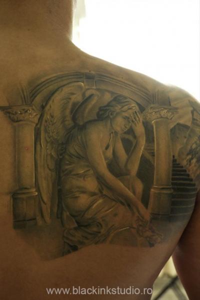 Thinking Angel Religious tattoo by Black Ink Studio