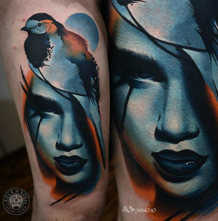Titmouse Close-up Face tattoo by AD Pancho
