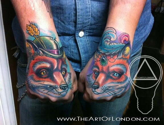 Two Foxes New School tattoo by The Art of London