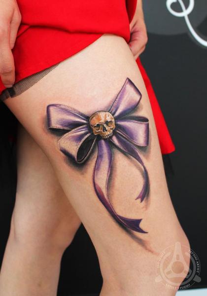 Violet Bow-knot Scull tattoo by Led Coult