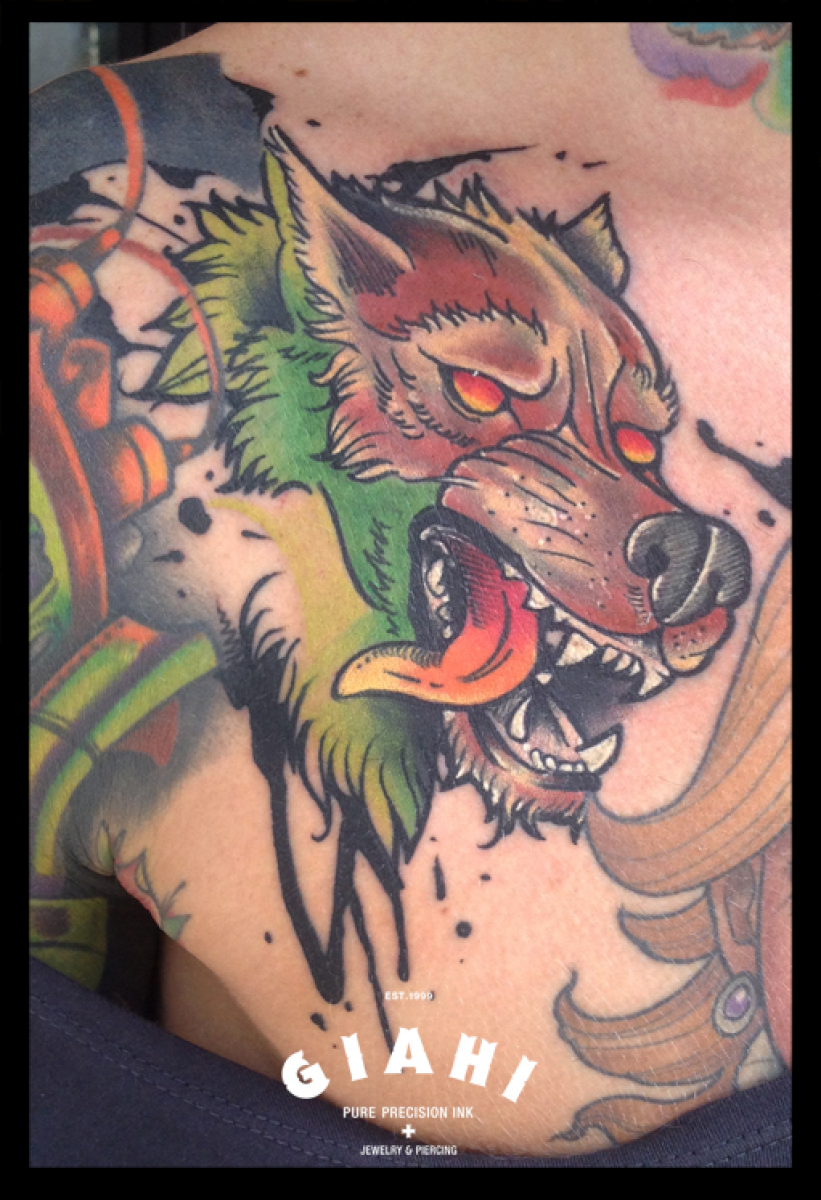 Angry Crazy Dog tattoo by Live Two