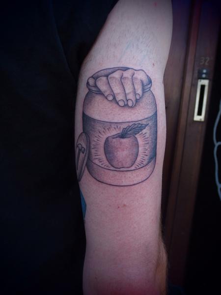 Apple in Can Dotwork tattoo by Papanatos Tattoos