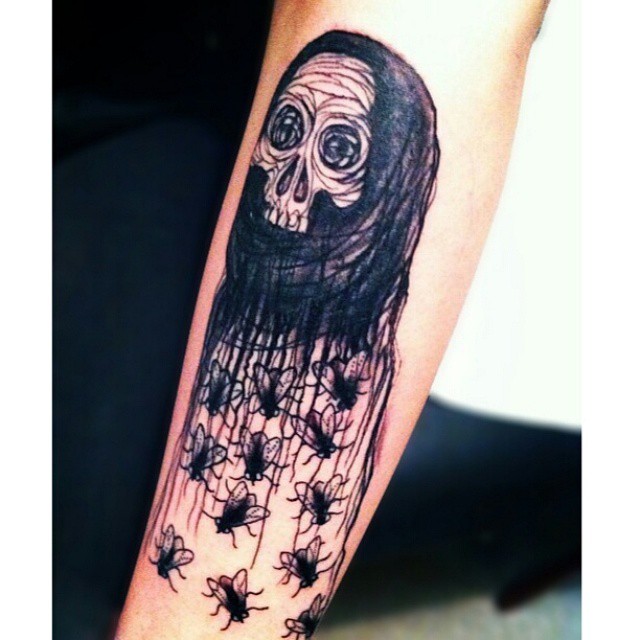Arm Many Flies Death tattoo by Jason Middelton