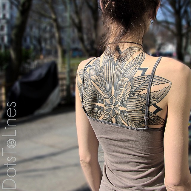 Back Mandala Wings Dotwork tattoo by Dots To Lines