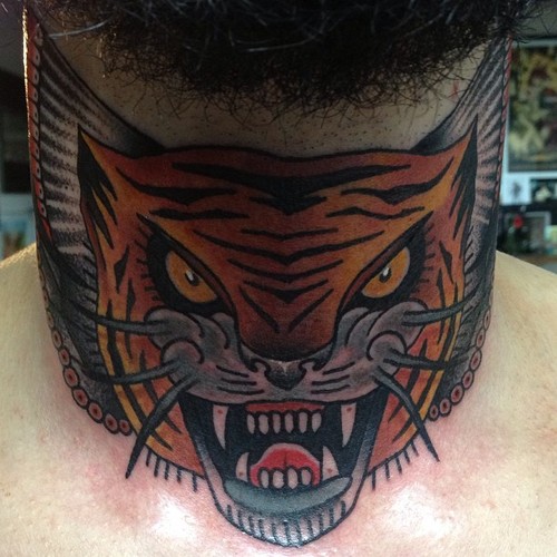 Back of Nech Old School tiger tattoo by Nick Baldwin