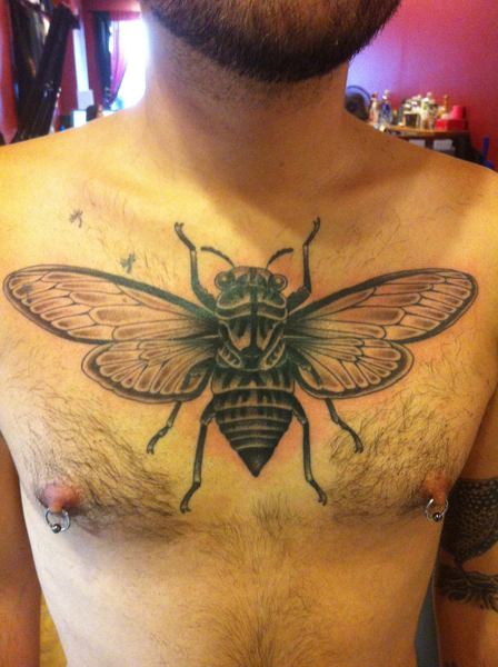 Big Fly on Chest Blackwork tattoo by Three Kings Tattoo