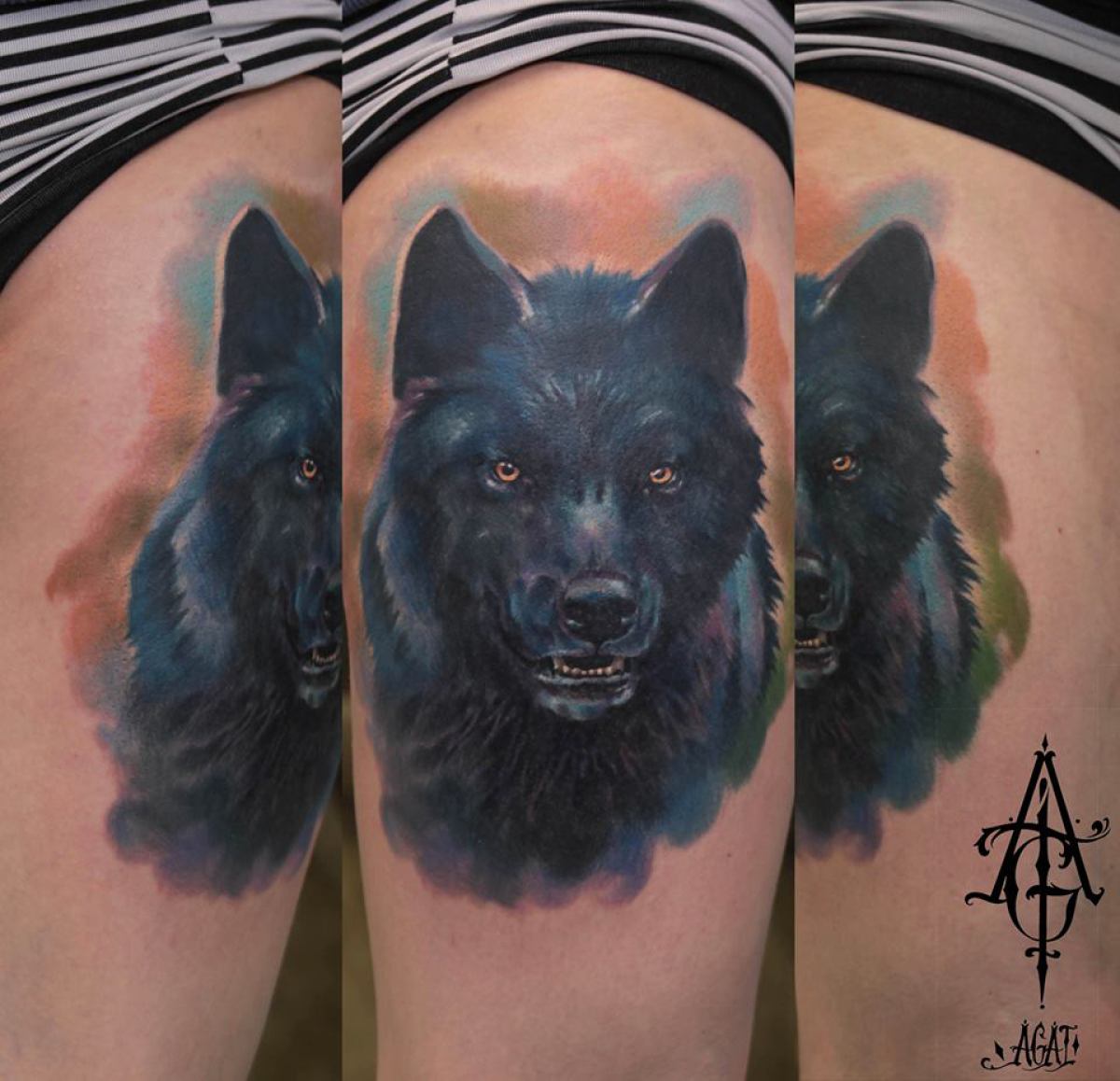 Black Wolf Realistic tattoo by Agat Artemji