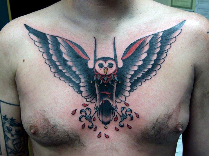 Blood Stomach Owl Old School tattoo by Three Kings Tattoo