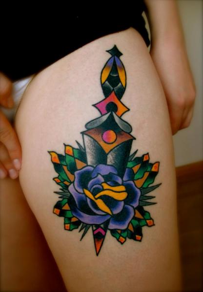 Blue Rose Dagger New School tattoo by Destroy Troy Tattoos