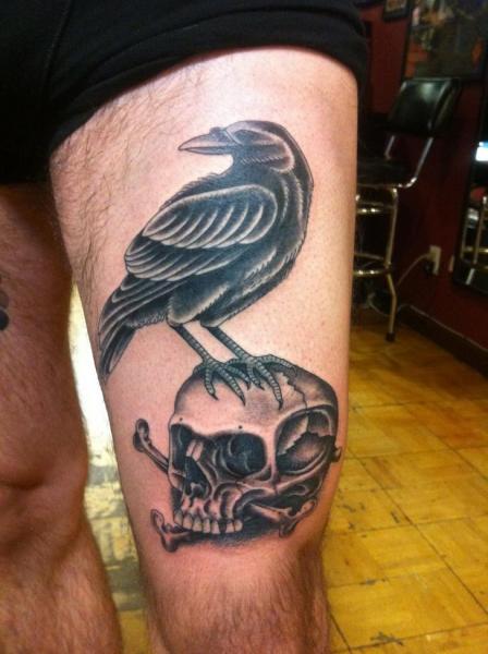 Bone Scull Raven Blackwork tattoo by Three Kings Tattoo