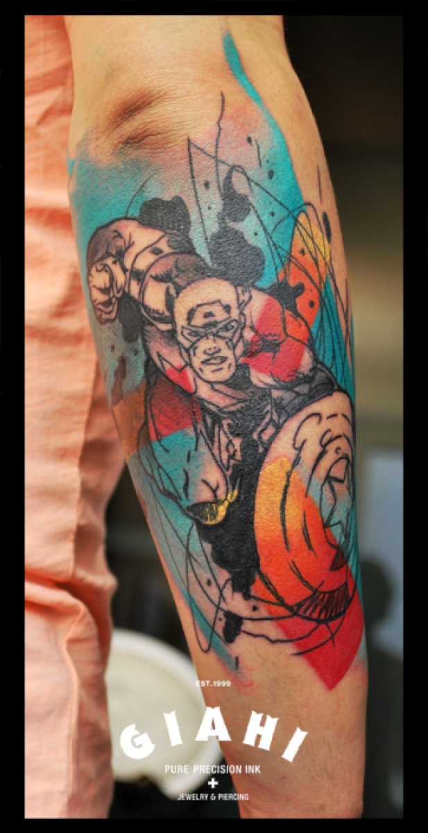 Captain America tattoo by Live Two