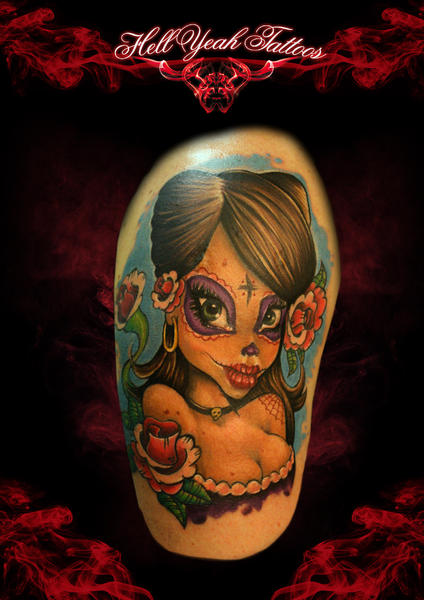 Cartoon Chicano Girl tattoo by Hellyeah Tattoos