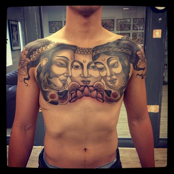 Chest Buddism tattoo by Three Kings Tattoo