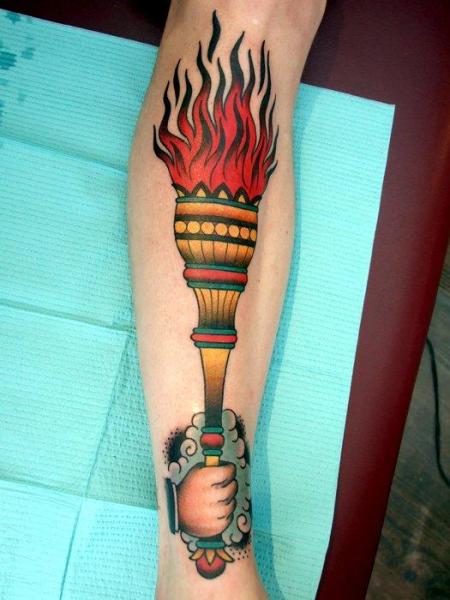 Cloud Hand Torch Old School tattoo by Three Kings Tattoo