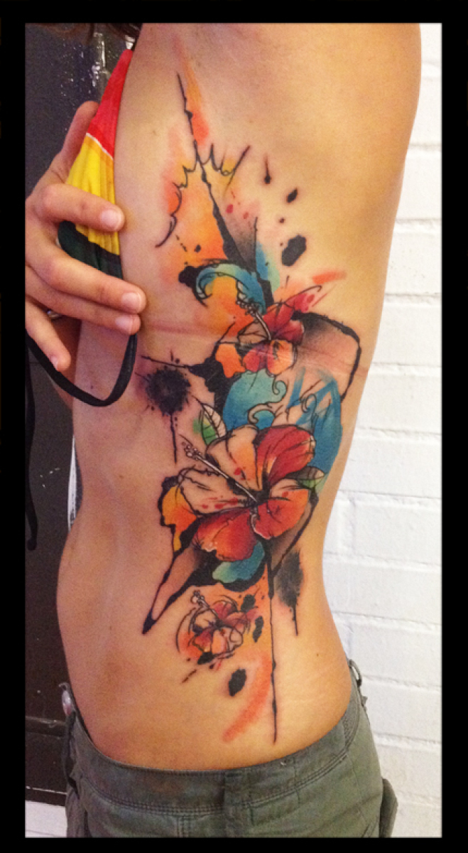 Color Splashes Flowers tattoo by Live Two