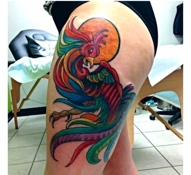 Colorful Rooster tattoo by Tantrix Body Art