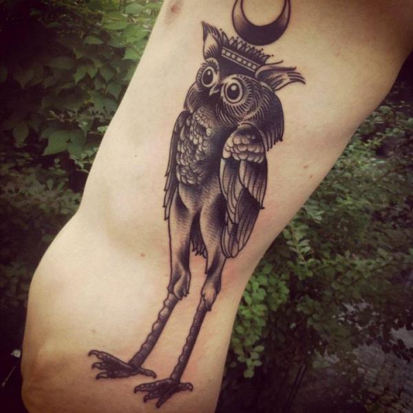 Crane Legs Moon King Owl Gpraphic tattoo by Sarah B Bolen