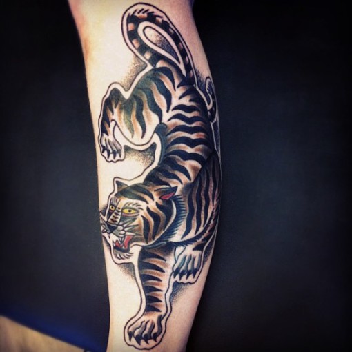 Crawling Tiger Old School tattoo by Matt Cooley - Best Tattoo Ideas Gallery