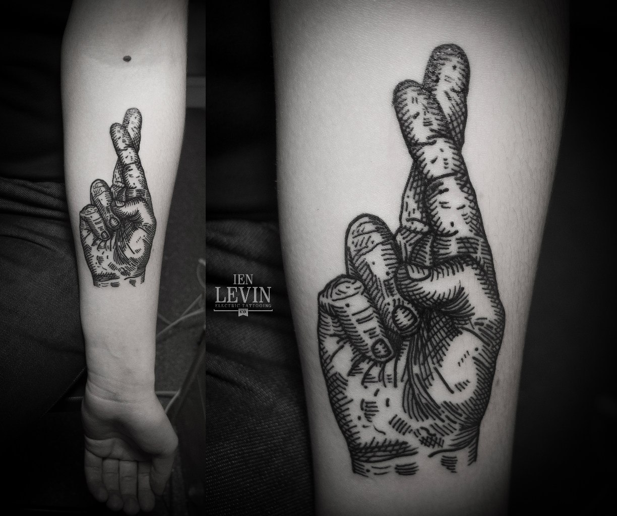 Cross the Fingers Etching tattoo by Ien Levin