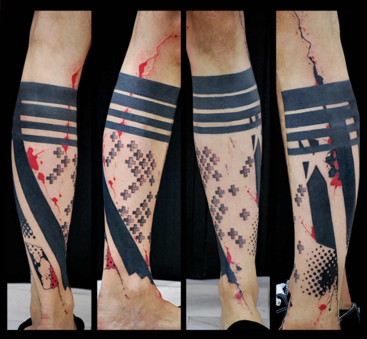 Crosses and Black Stripes Blackwork tattoo by Live Two