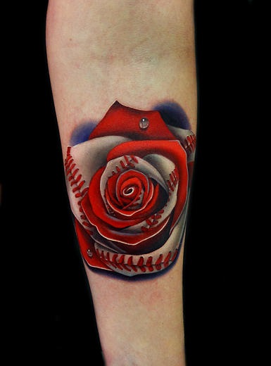 Cute Baseball Rose tattoo by Andres Acosta