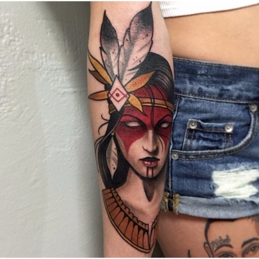 Cute Indian Girl tattoo by Chris Primm - Best Tattoo Ideas Gallery