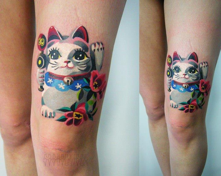 Cute Maneki Neko tattoo by Sasha Unisex