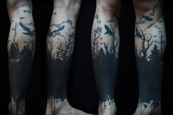 Dark Forest Blackwork tattoo on Leg - Best Tattoo Ideas Gallery