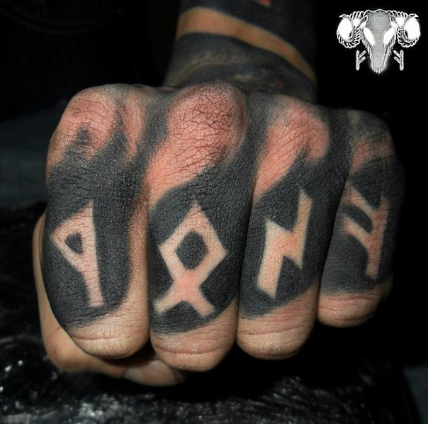 Finger Runes Blackwork tattoo Lettering