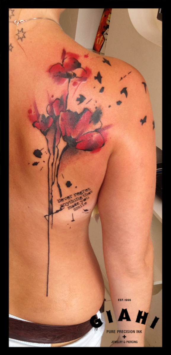 Fly Away Birds Poppies tattoo by Live Two