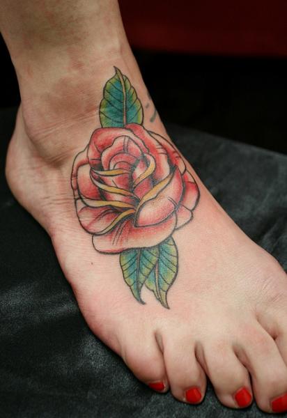 Foot Red Rose tattoo by Skin Deep Art