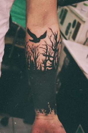 Forest Fire Crow Blackwork tattoo - Best Tattoo Ideas Gallery