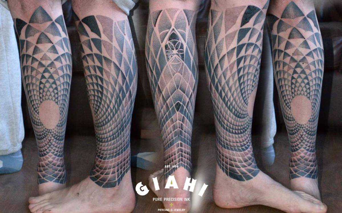 From Circle Centre Leg Dotwork tattoo by Andy Cryztalz