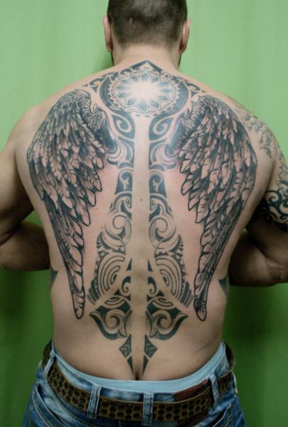 Full Back Mandala Tribal Wings tattoo