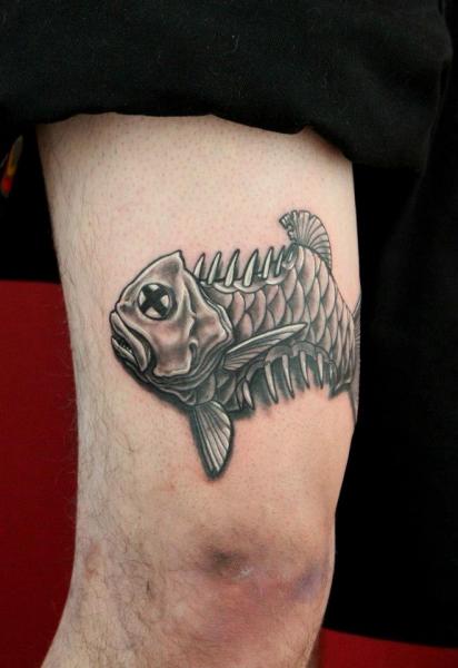 Graphic Half Skeleton Fish tattoo by Skin Deep Art