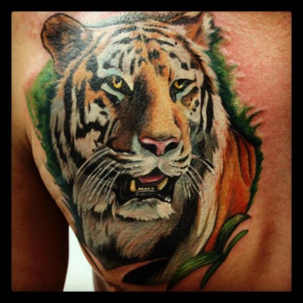 Green Grass Realistic tiger tattoo by Tantrix Body Art
