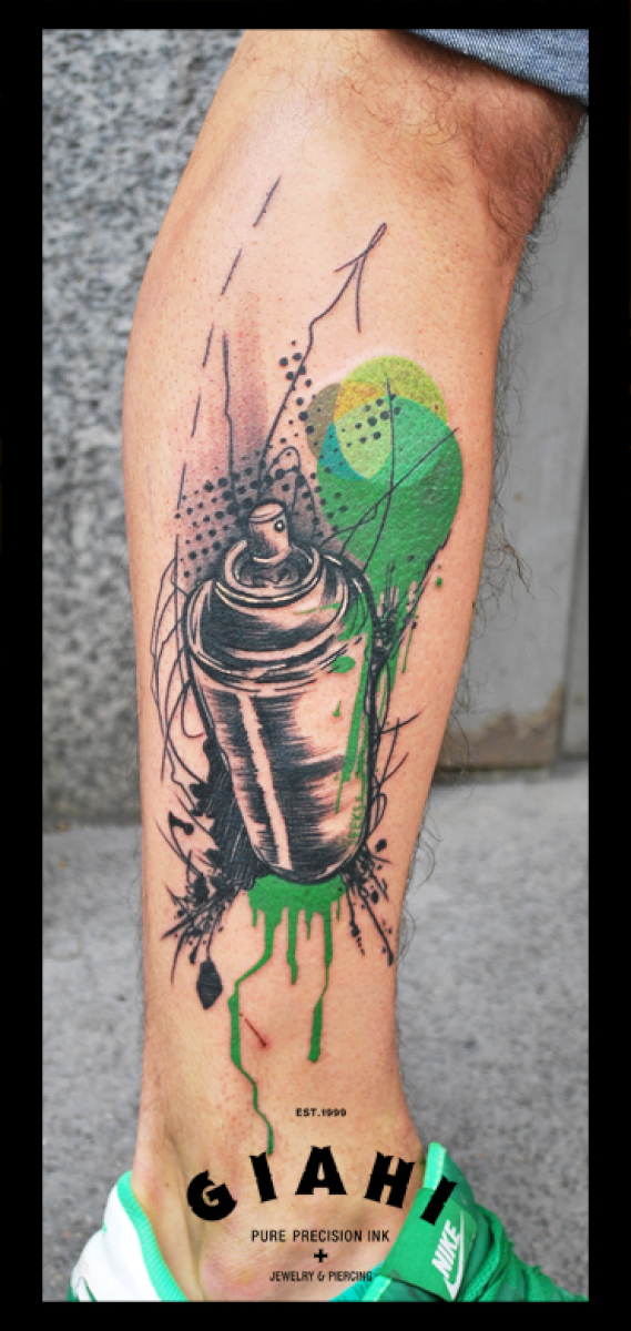 Green Paint Aerosole Trash Polka tattoo by Live Two