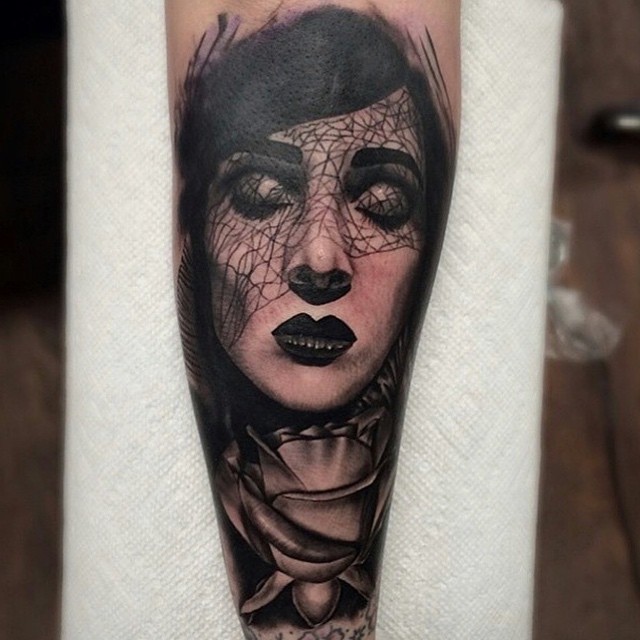 Mourning Veil Girl tattoo by Seth Holmes