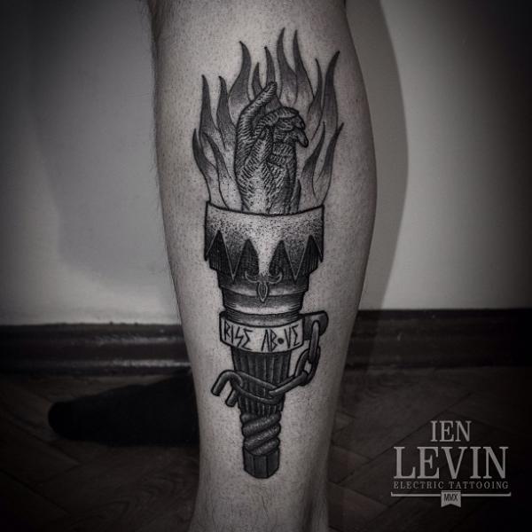 Hand Torch Runes Dotwork tattoo by Ien Levin