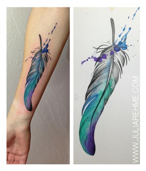 Ink Drops Spots Feather Aqaurelle tattoo by Julia Rehme