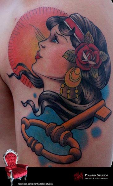 Key Girl Traditional tattoo by Piranha Tattoo Supplies